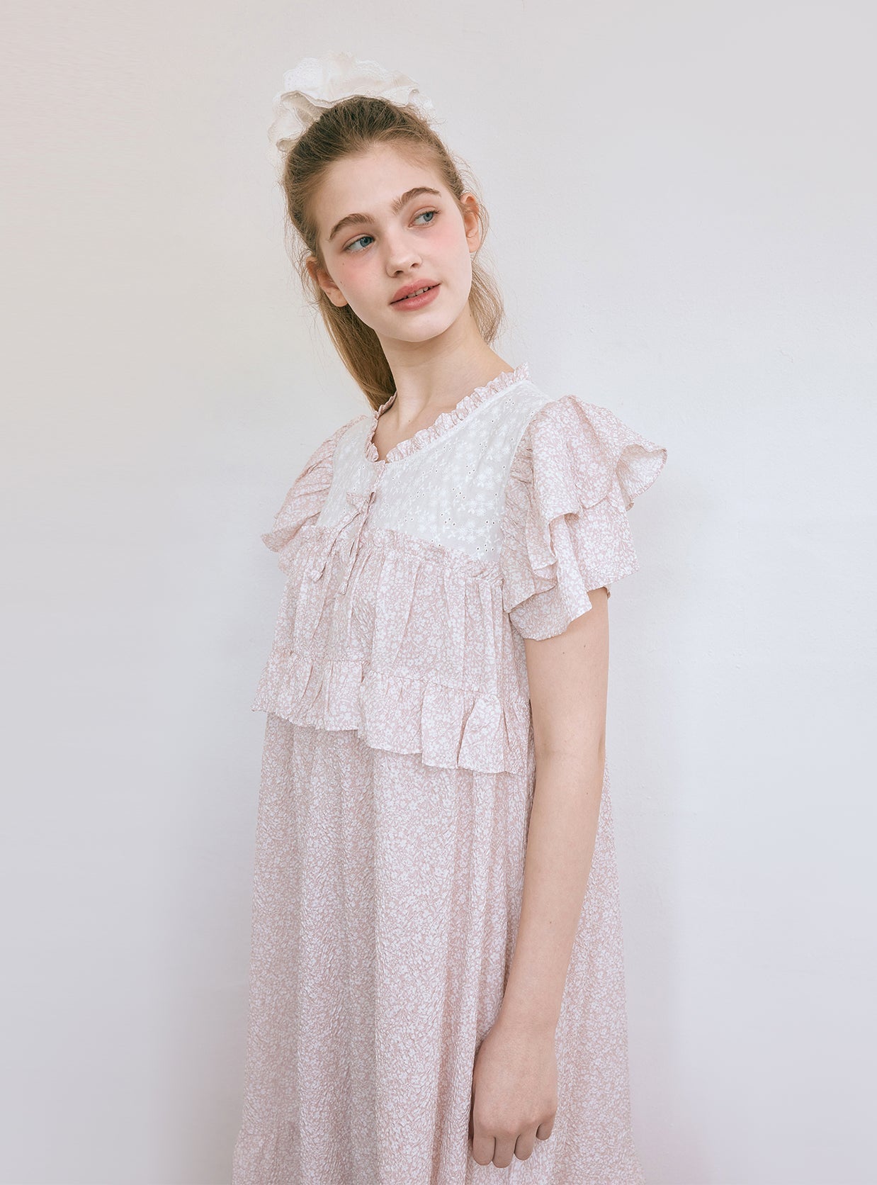 Saffron Round - Neck Short - Sleeve Nightdress - premium Korean sleepwear by LUNALUZ