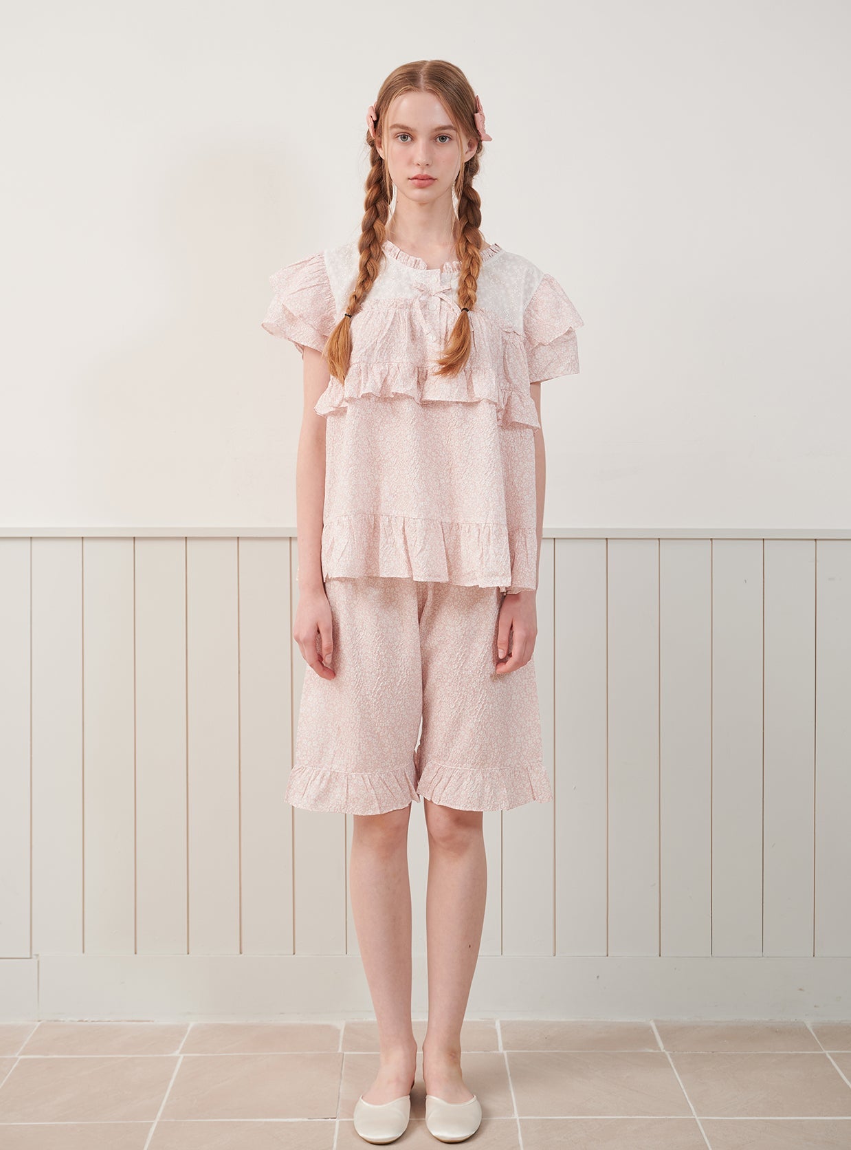 Saffron Round - Neck Short - Sleeve Pajama Set - premium Korean sleepwear by LUNALUZ