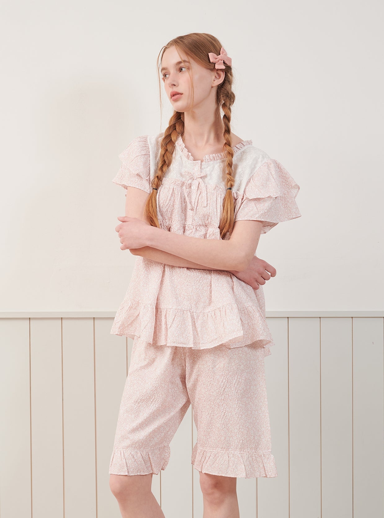 Saffron Round - Neck Short - Sleeve Pajama Set - premium Korean sleepwear by LUNALUZ