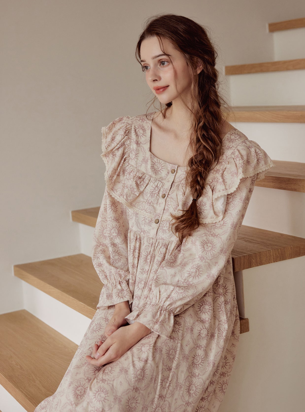 Soleil Modal Cotton Square - Neck Nightdress - premium Korean sleepwear by LUNALUZ