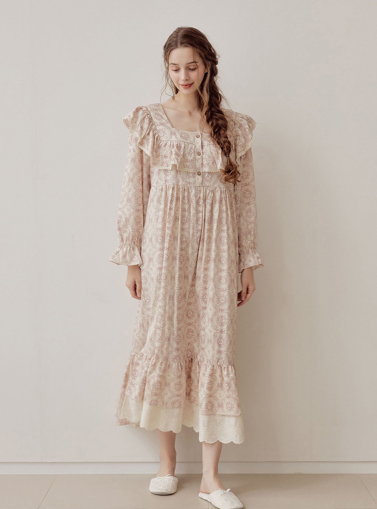 Soleil Modal Cotton Square - Neck Nightdress - premium Korean sleepwear by LUNALUZ