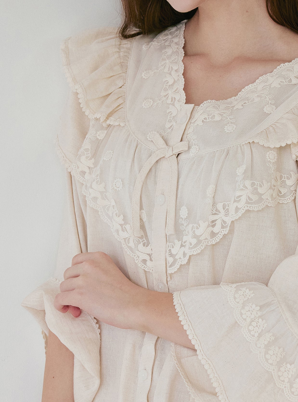 Tea Time Cotton V - Neck Long - Sleeve Nightdress - premium Korean sleepwear by LUNALUZ