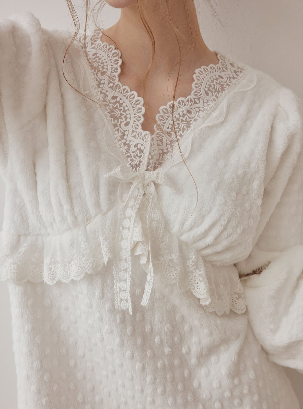 Teresa Embossed Microfleece Long - Sleeve Nightdress - premium Korean sleepwear by LUNALUZ