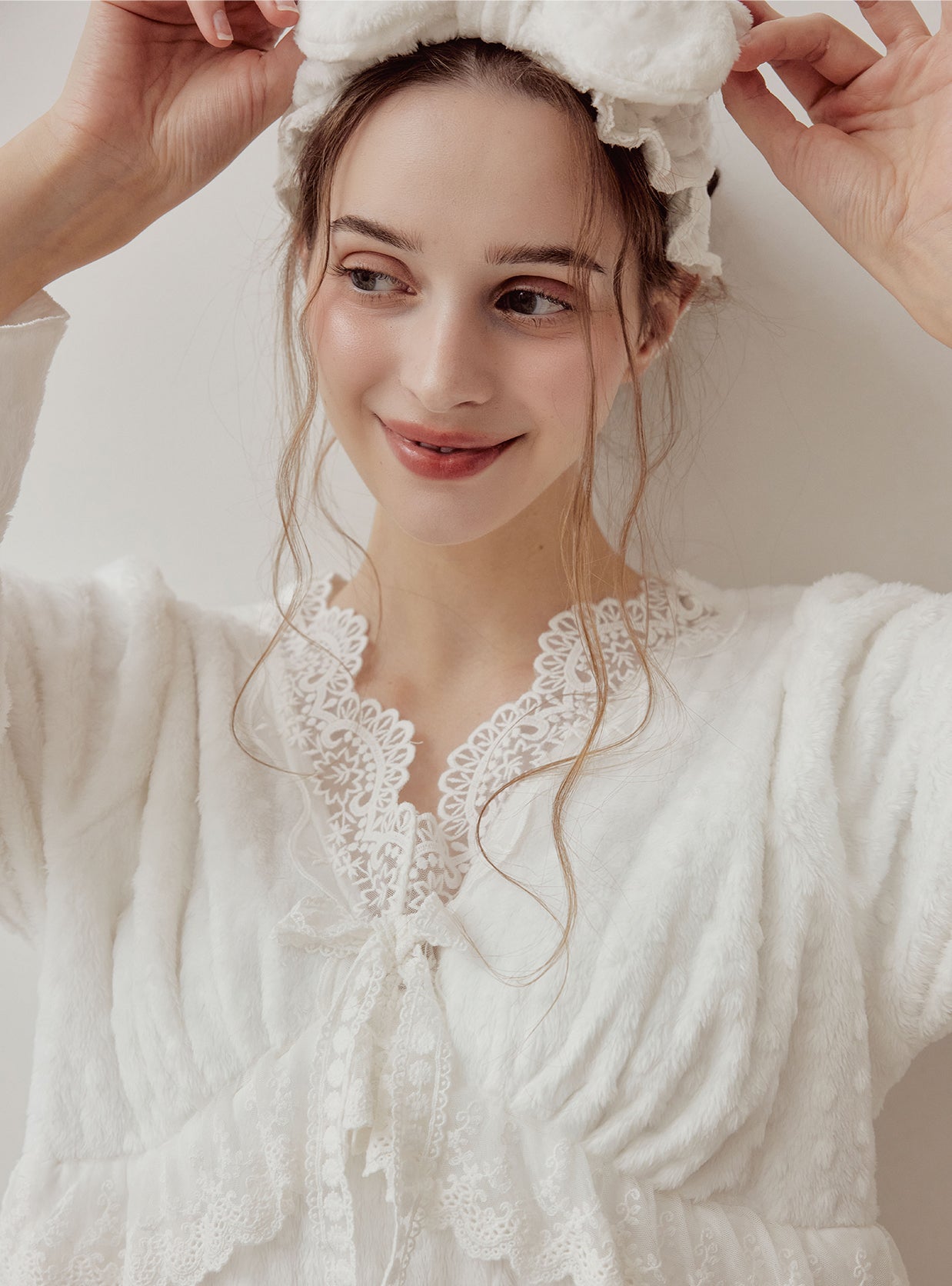 Teresa Embossed Microfleece Long - Sleeve Nightdress - premium Korean sleepwear by LUNALUZ