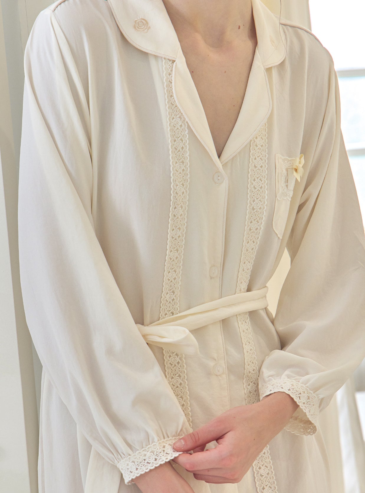 Thea Sand - Washed Shirt Robe Dress - premium Korean sleepwear by LUNALUZ
