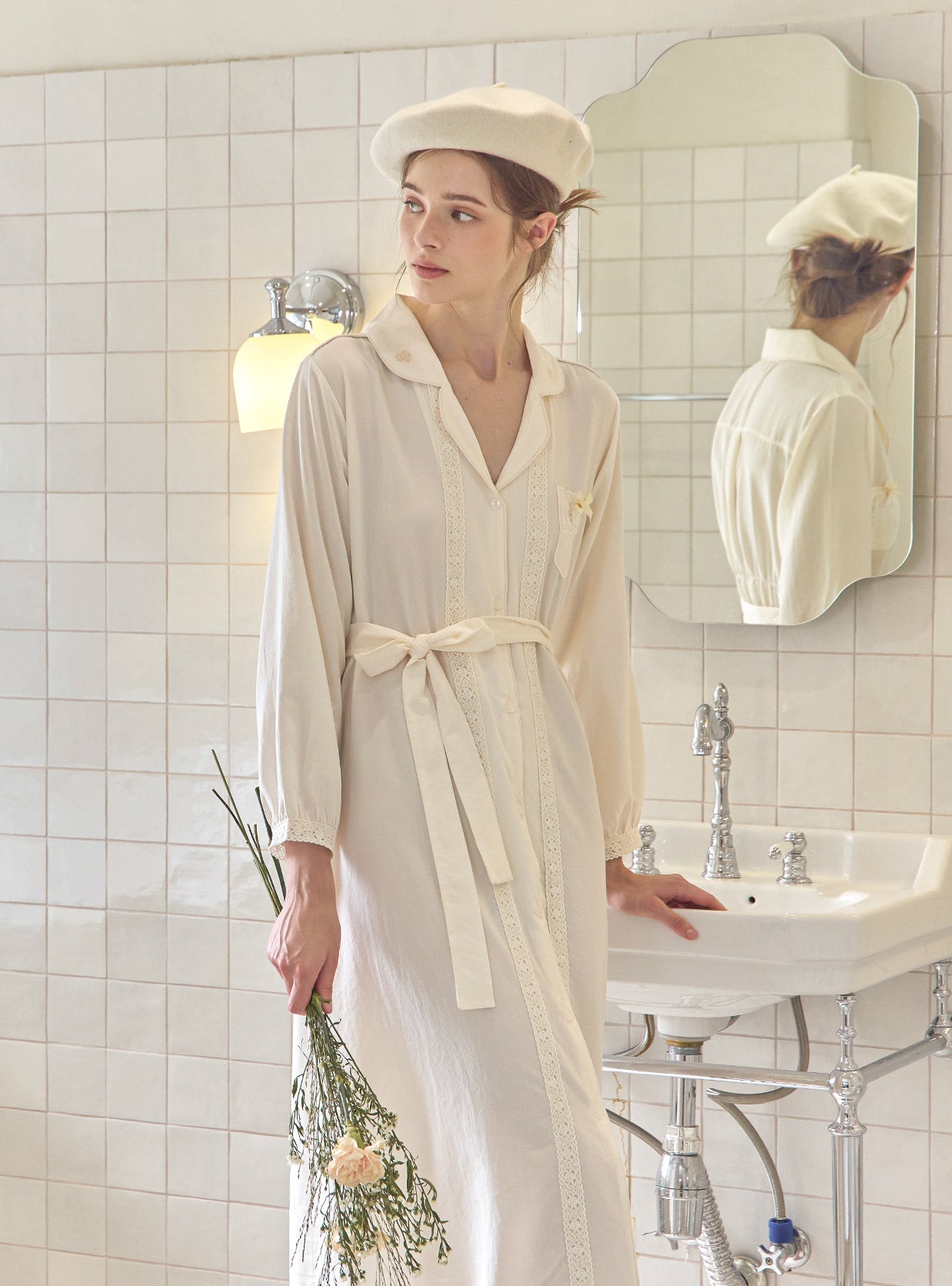 Thea Sand - Washed Shirt Robe Dress - premium Korean sleepwear by LUNALUZ