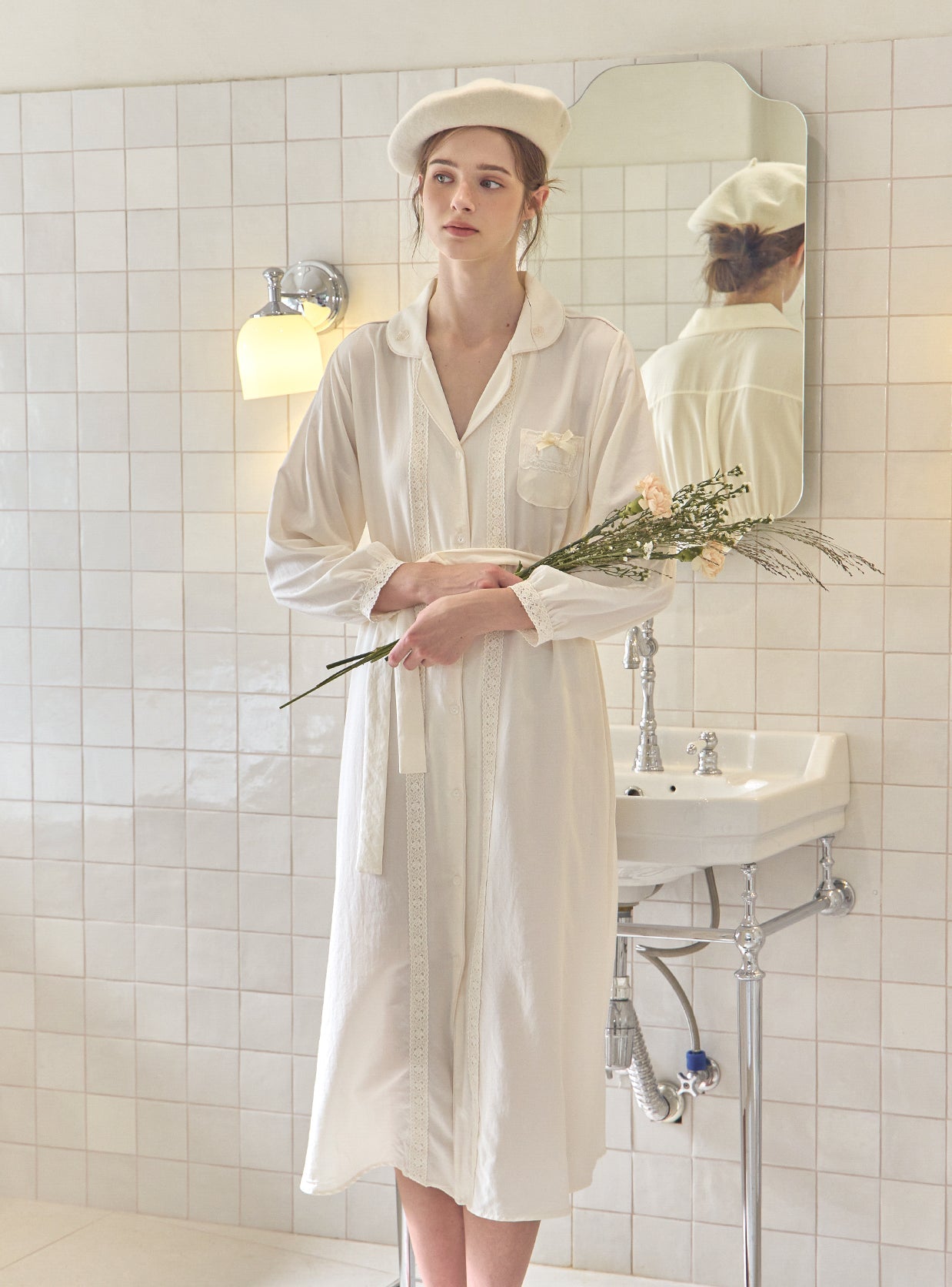 Thea Sand - Washed Shirt Robe Dress - premium Korean sleepwear by LUNALUZ