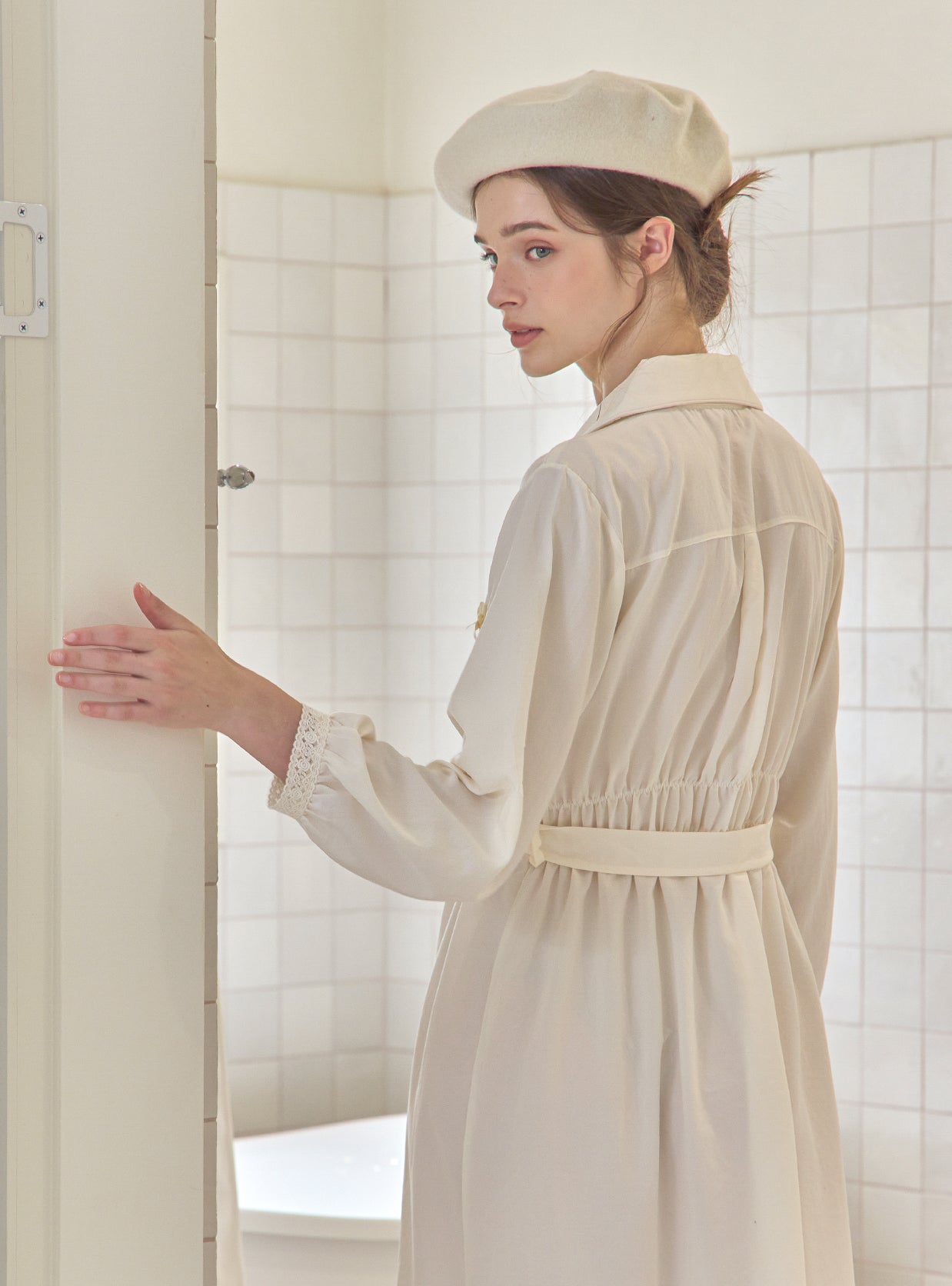 Thea Sand - Washed Shirt Robe Dress - premium Korean sleepwear by LUNALUZ