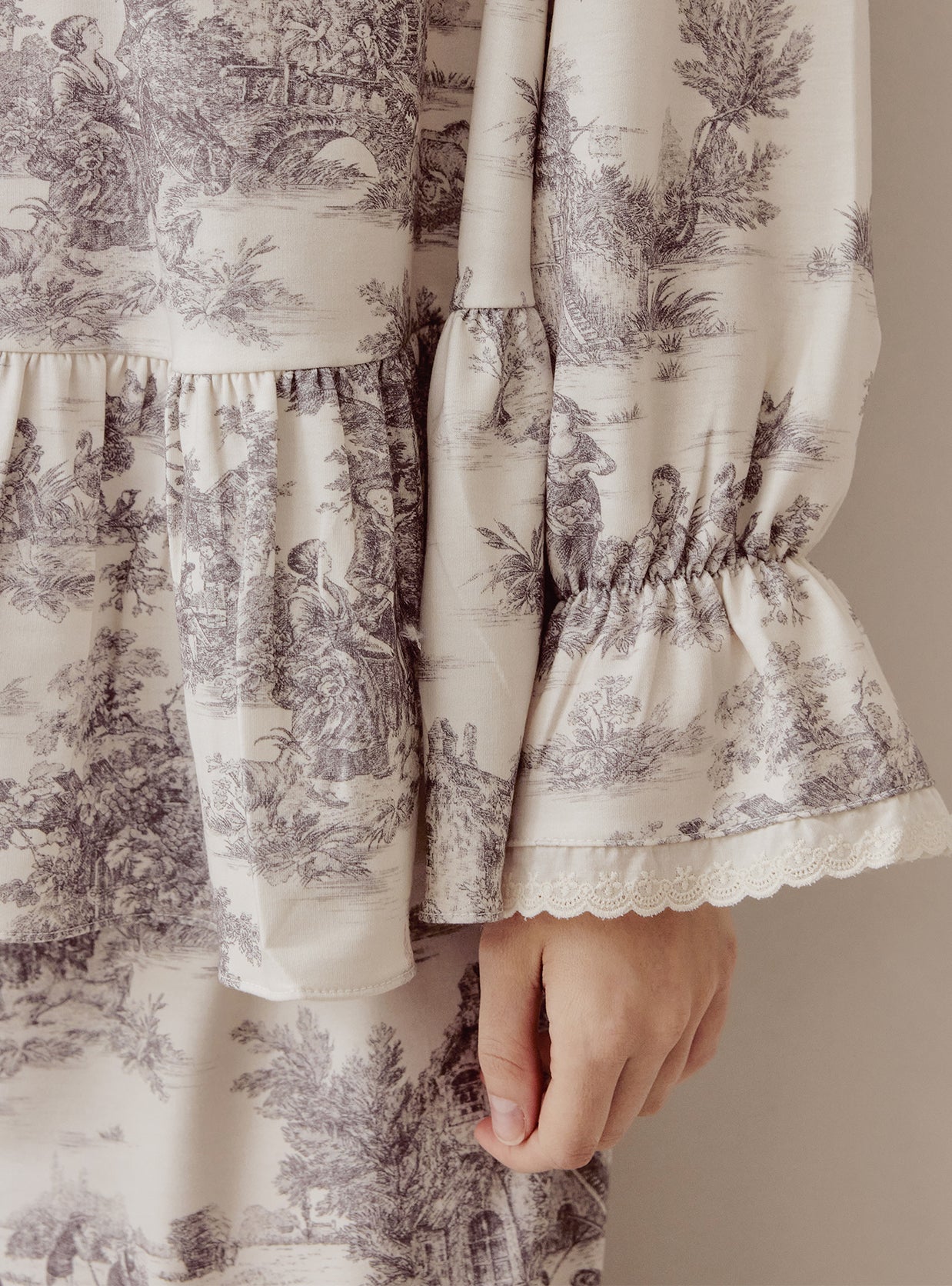 Verona Stretch Round - Neck Pajama Set – Cream Toile - premium Korean sleepwear by LUNALUZ