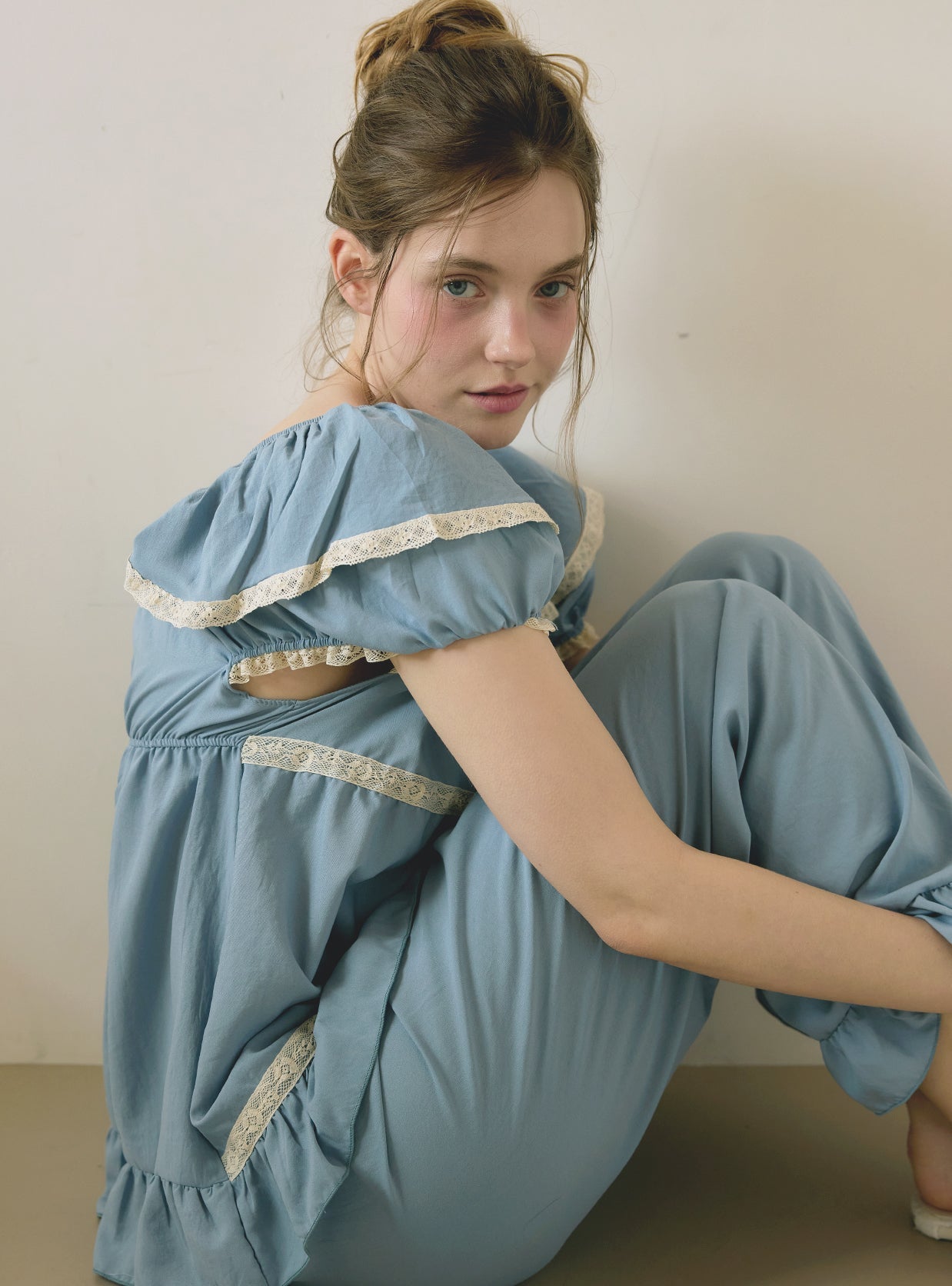 Veronia Sandwashed Square Neck Short Sleeve Pajama Set - premium Korean sleepwear by LUNALUZ