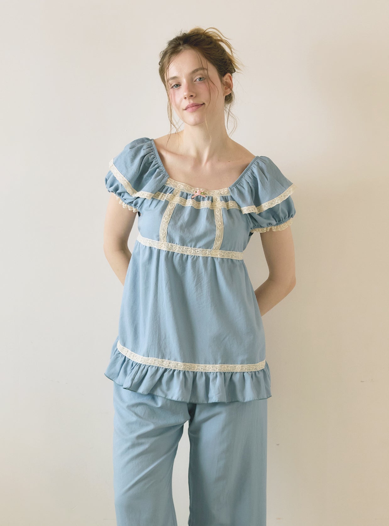 Veronia Sandwashed Square Neck Short Sleeve Pajama Set - premium Korean sleepwear by LUNALUZ