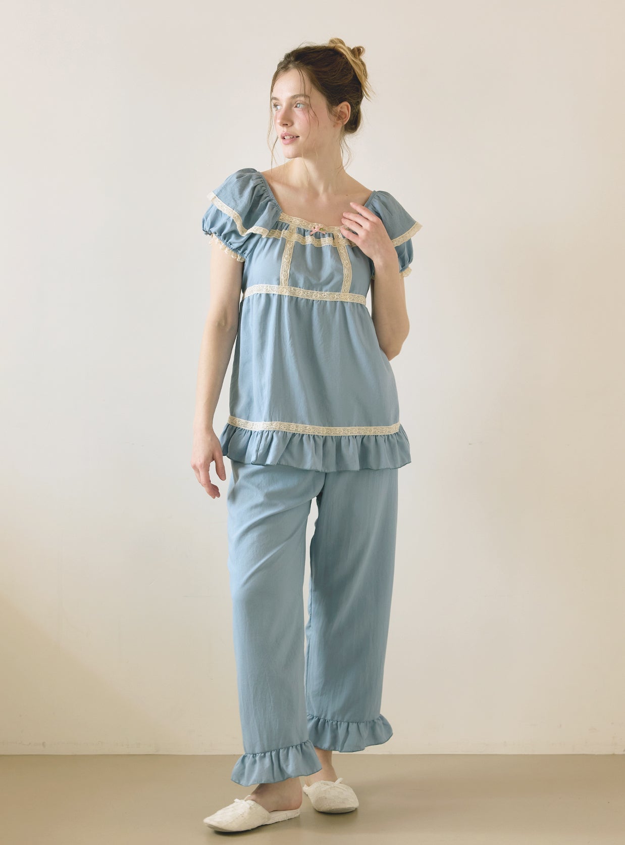 Veronia Sandwashed Square Neck Short Sleeve Pajama Set - premium Korean sleepwear by LUNALUZ