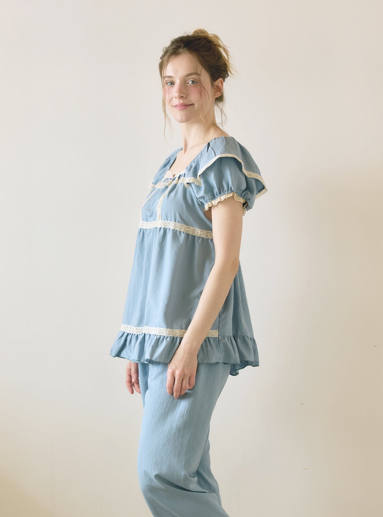 Veronia Sandwashed Square Neck Short Sleeve Pajama Set - premium Korean sleepwear by LUNALUZ