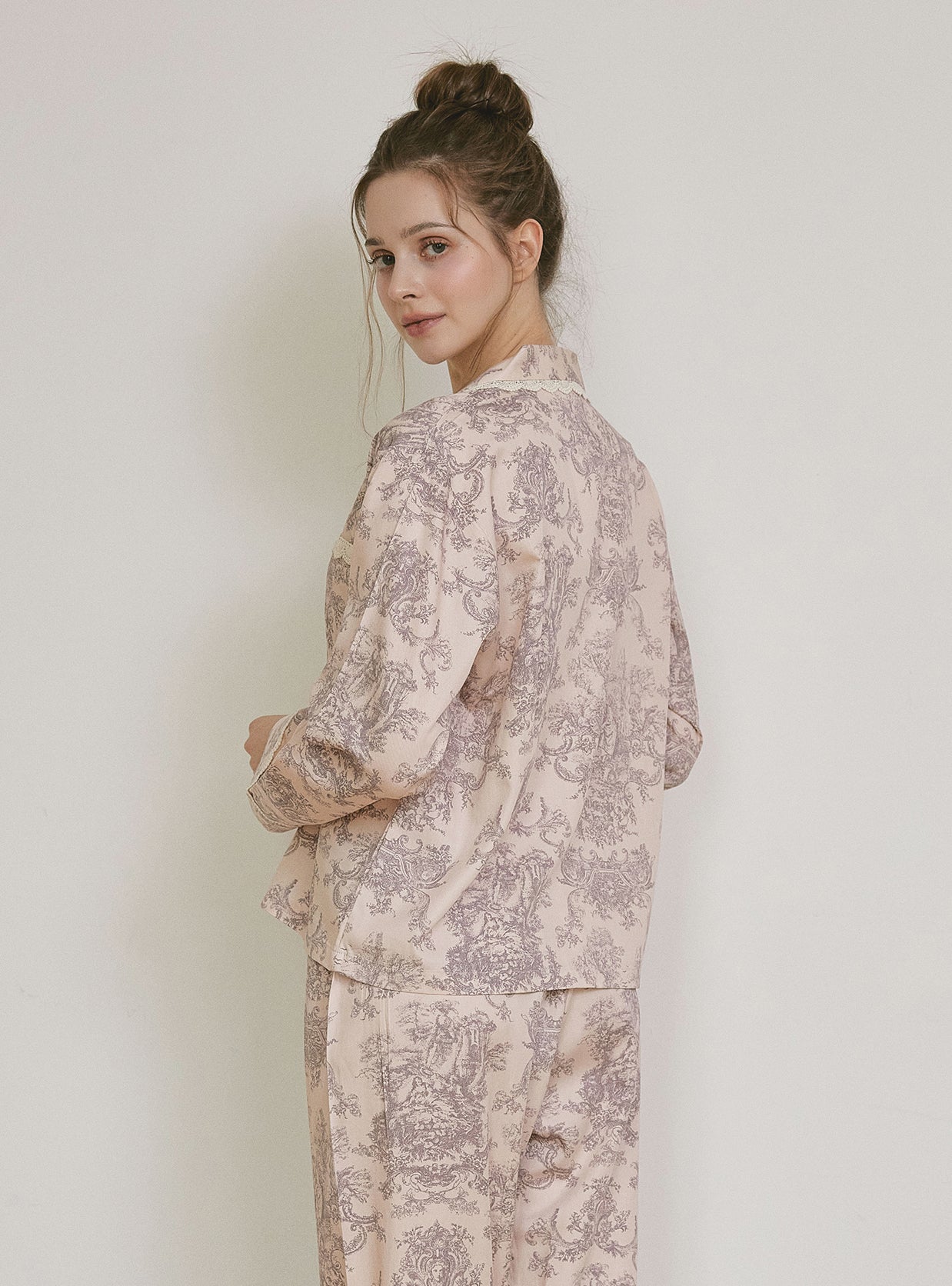 Versailles Modal Cotton Lace - Collar Pajama Set - premium Korean sleepwear by LUNALUZ