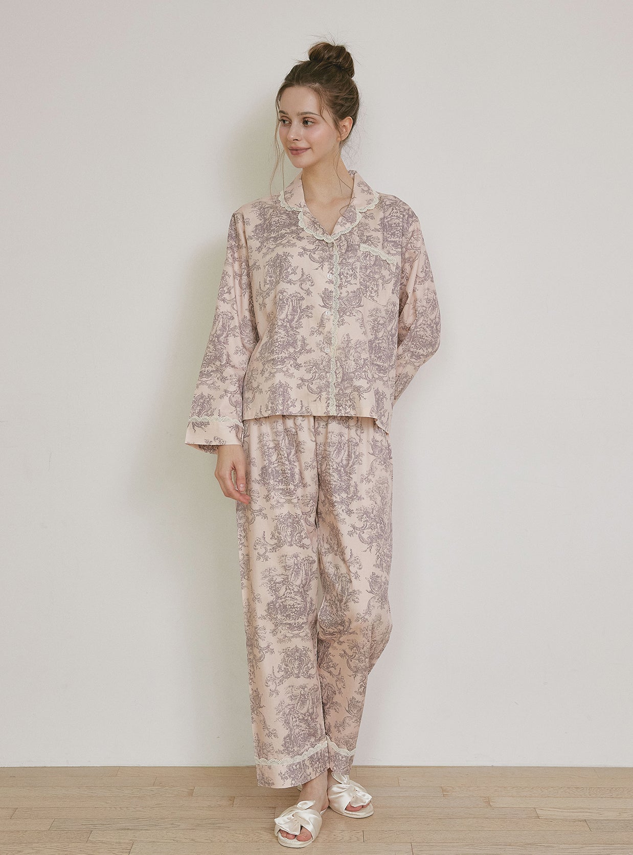 Versailles Modal Cotton Lace - Collar Pajama Set - premium Korean sleepwear by LUNALUZ