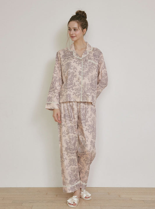 Versailles Modal Cotton Lace - Collar Pajama Set - premium Korean sleepwear by LUNALUZ