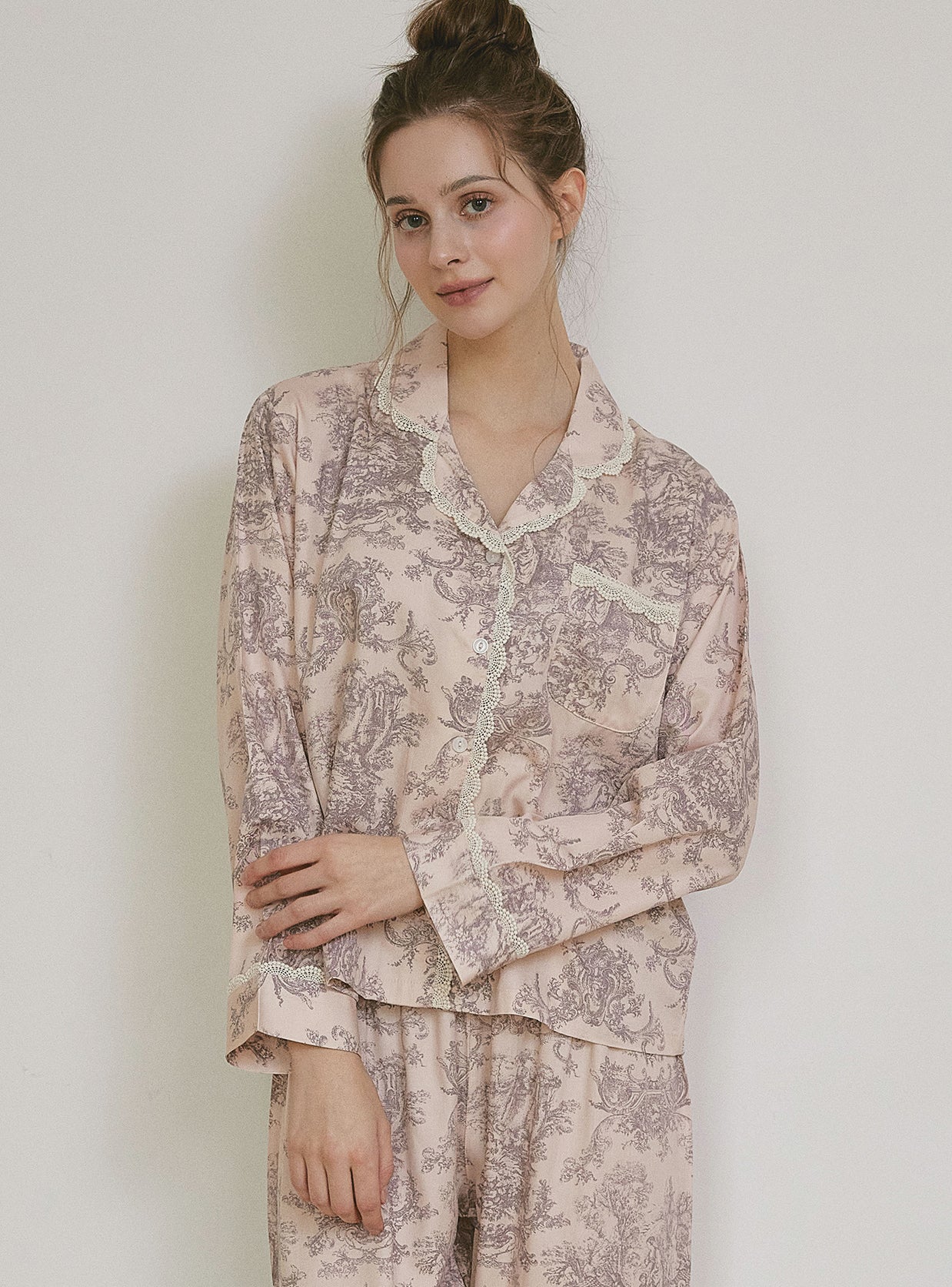 Versailles Modal Cotton Lace - Collar Pajama Set - premium Korean sleepwear by LUNALUZ