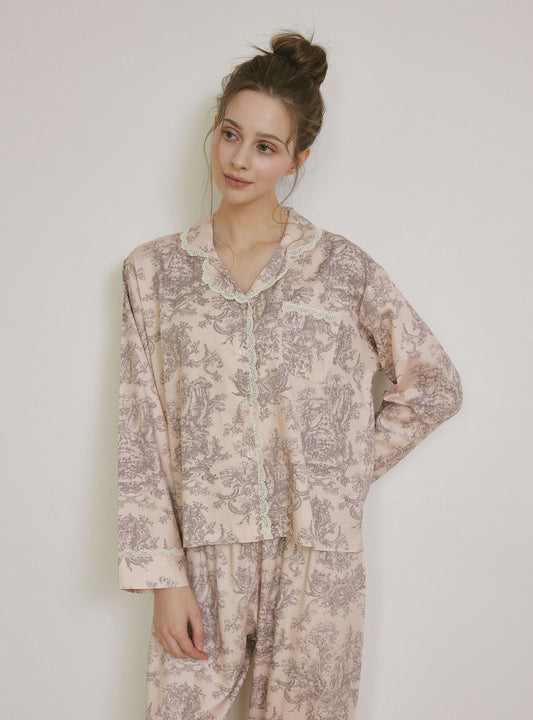 Versailles Modal Cotton Lace - Collar Pajama Set - premium Korean sleepwear by LUNALUZ