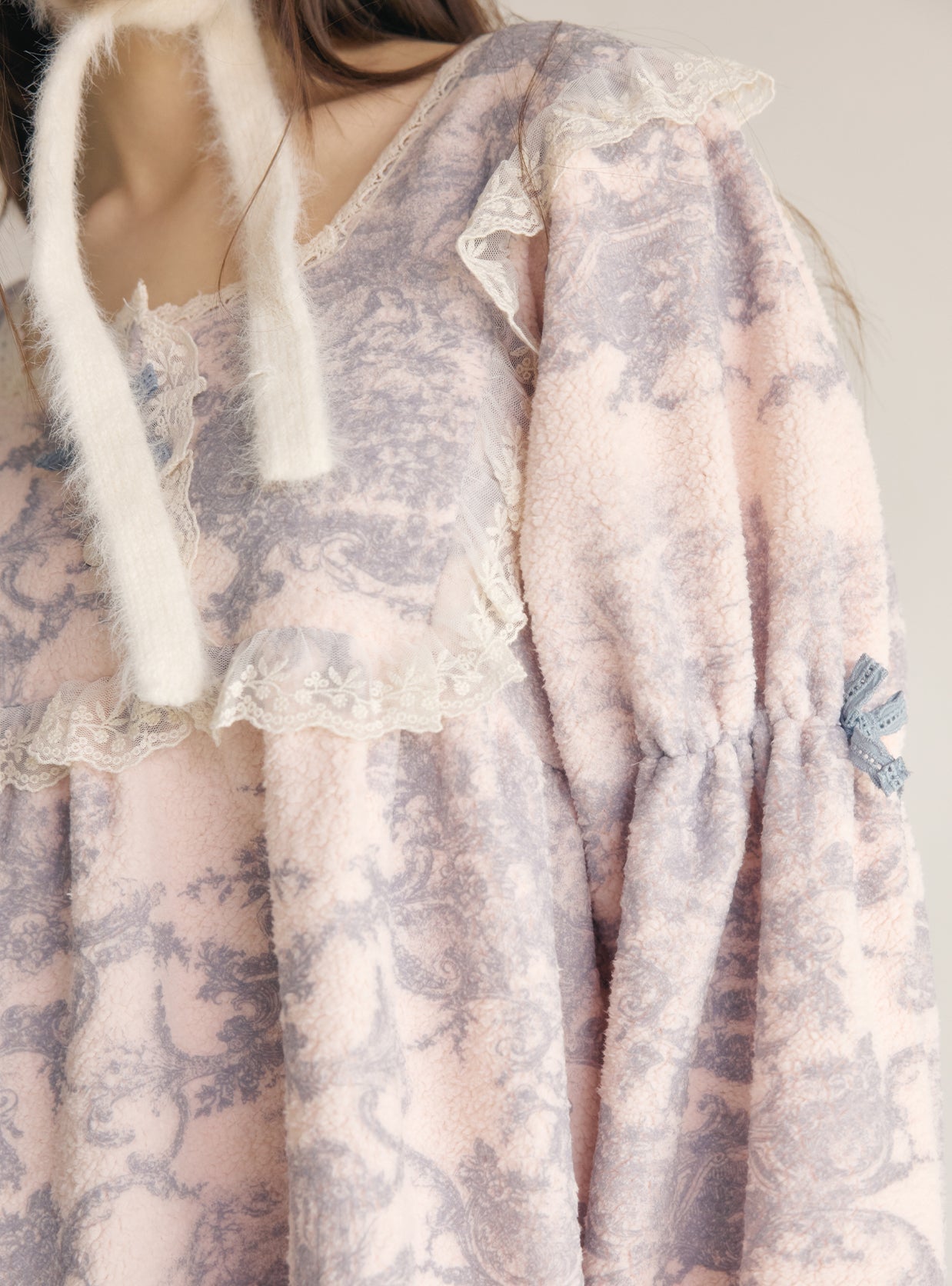 Villeroy Fleece Long - Sleeve Square - Neck Pajama Set - premium Korean sleepwear by LUNALUZ