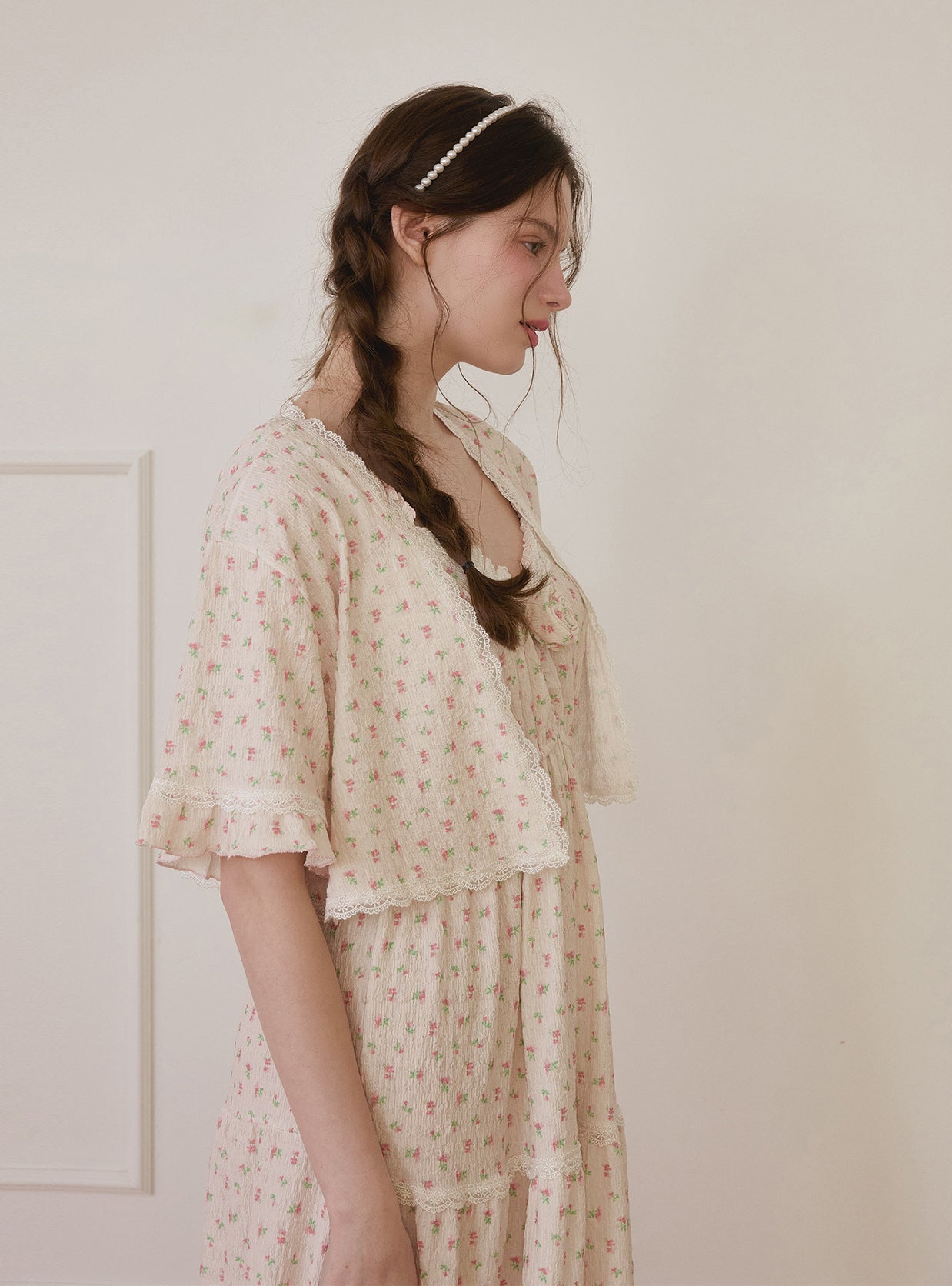 Violet Rose Nightdress & Cardigan Homewear Set - premium Korean sleepwear by LUNALUZ