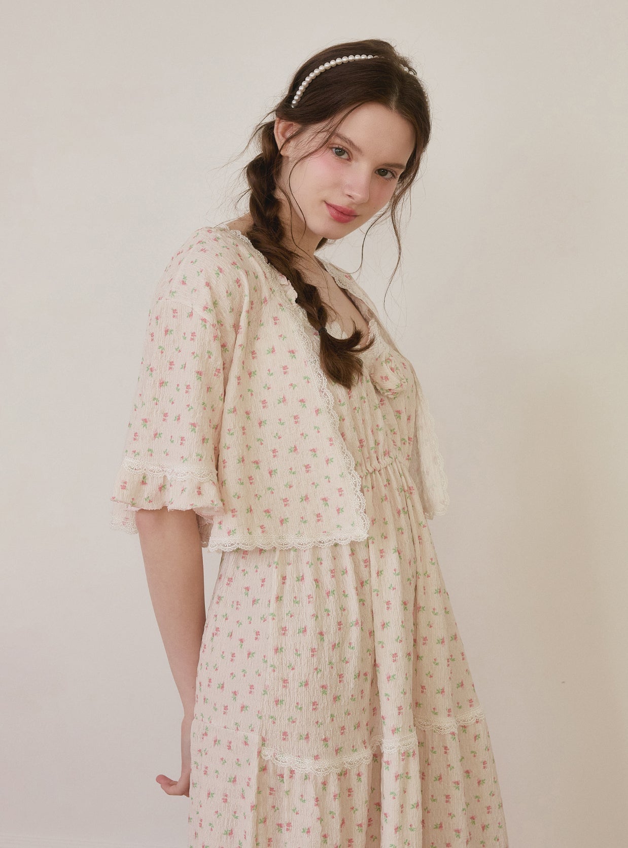 Violet Rose Nightdress & Cardigan Homewear Set - premium Korean sleepwear by LUNALUZ