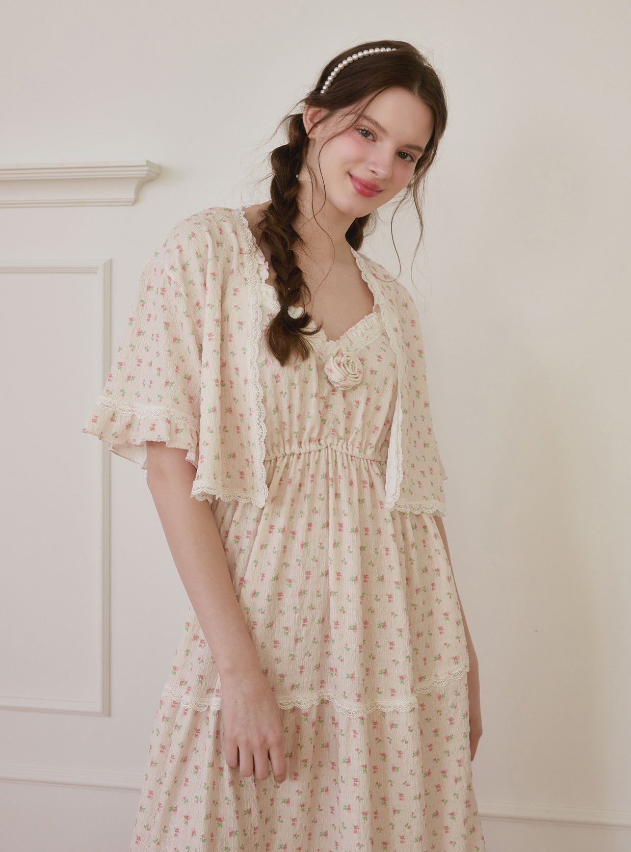 Violet Rose Nightdress & Cardigan Homewear Set - premium Korean sleepwear by LUNALUZ