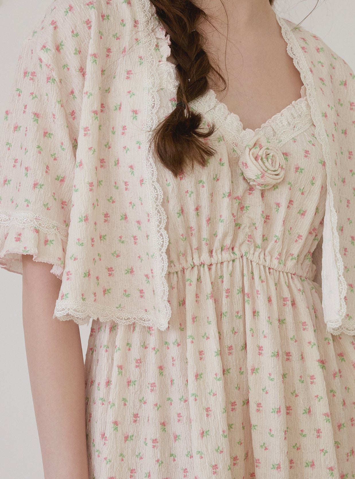 Violet Rose Nightdress & Cardigan Homewear Set - premium Korean sleepwear by LUNALUZ