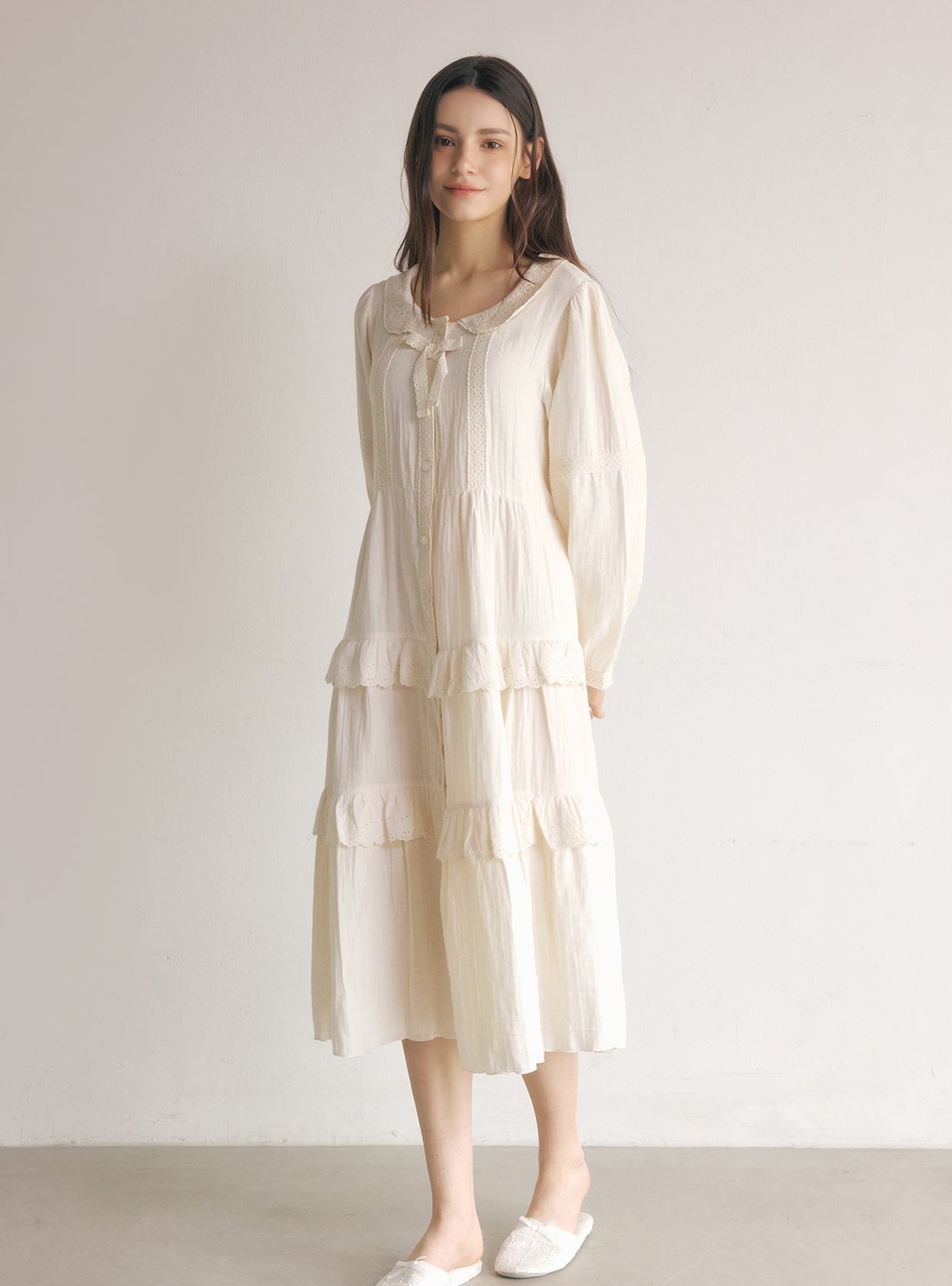 Zeta Cotton Long - Sleeve Shirt Nightdress - premium Korean sleepwear by LUNALUZ