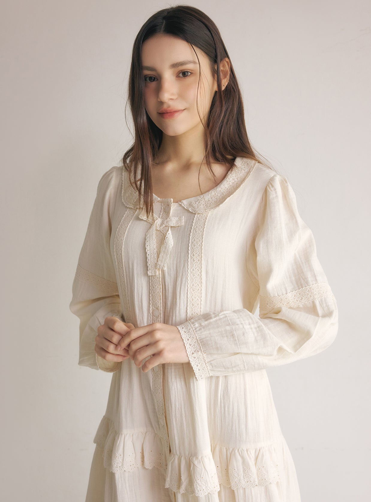 Zeta Cotton Long - Sleeve Shirt Nightdress - premium Korean sleepwear by LUNALUZ