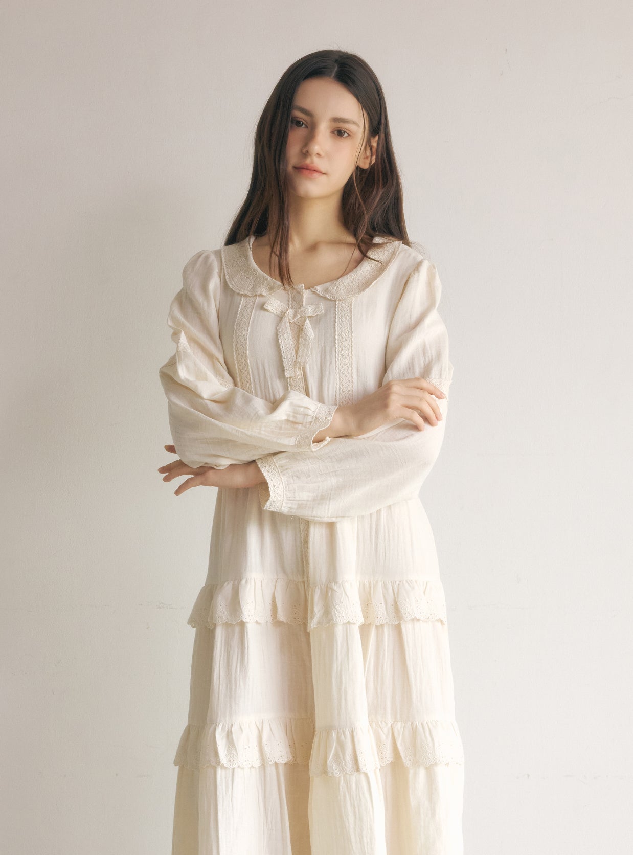 Zeta Cotton Long - Sleeve Shirt Nightdress - premium Korean sleepwear by LUNALUZ